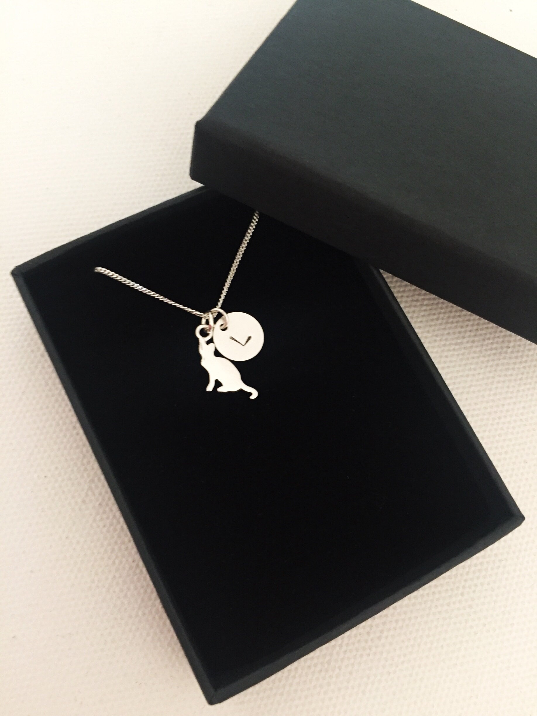 sterling Silber Katze Anhänger Halskette Personalisierter Anfang Charme von ESjoradesign