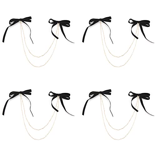 Bogen Haarnadel Metall -Schnappschüsse Barrettes Haarklammern Accessoires mit Nachahmungsperlenketten für Frauen elegante dekorative Haarbögen (Langer Doppelbogen) von ETAINGYEUN