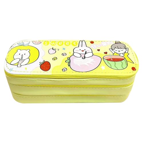 ETAINGYEUN Großer Bleistiftkoffer Mehrzweck stilvoller 3 Ebenenkapazitäts Bleistiftbeutel mit Zeitplan für das Schulbüro College (Gelb) von ETAINGYEUN