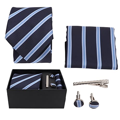 Herrenkrawatten -Set Klassische Streifen -Design Souvenirs Box Taschentuch Manschettenknöpfe Krawattenklamme Sturdes Polyester Seidennutzer zarte Textur von ETAINGYEUN