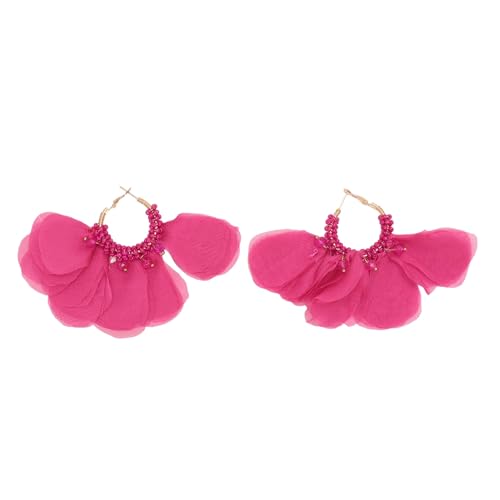 Stoff Blumen Dangle Ohrringe komplizierte perlengehandete handgefertigte Blütenblattoop -Ohrringe Frauen Mädchen Urlaub Hochzeit (Rote Rose) von ETAINGYEUN