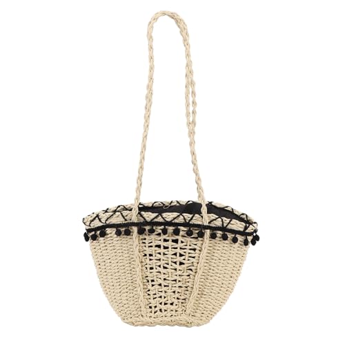 Stroh Umhängetasche Mode große Kapazität Handgefertigte Frauen gewebt (Beige) von ETAINGYEUN