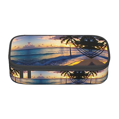 ETASUIOL Atemberaubendes Federmäppchen mit Jamaika-Strand-Druck, großes Federmäppchen, Mehrzweck-Federmäppchen, Organizer, Oxford-Stoff-Federmäppchen, Schwarz , Einheitsgröße, Schlüsseletui von ETASUIOL