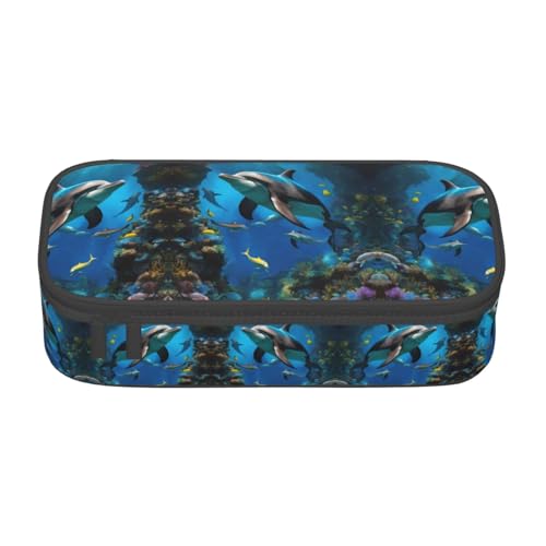 ETASUIOL Federmäppchen mit 3D-Fisch-Delphi-Druck, großes Federmäppchen, Mehrzweck-Federmäppchen, Organizer, Oxford-Stoff, Schwarz , Einheitsgröße, Schlüsseletui von ETASUIOL