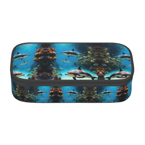 ETASUIOL Federmäppchen mit 3D-Fisch-Delphi-Druck, großes Federmäppchen, Mehrzweck-Federmäppchen, Organizer, Oxford-Stoff, Schwarz , Einheitsgröße, Schlüsseletui von ETASUIOL