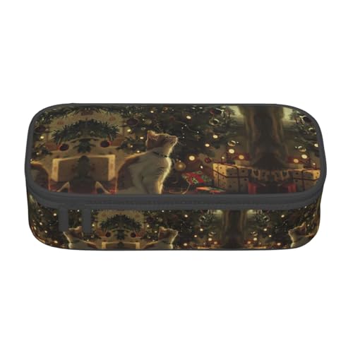 ETASUIOL Federmäppchen mit Aufdruck "Merry Christmas", großes Federmäppchen, Mehrzweck-Federmäppchen, Organizer, Oxford-Stoff-Federmäppchen, Schwarz , Einheitsgröße, Schlüsseletui von ETASUIOL