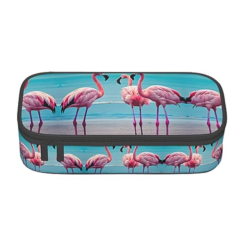 ETASUIOL Federmäppchen mit Flamingo-Stranddruck, großes Federmäppchen, Mehrzweck-Federmäppchen, Organizer, Oxford-Stoff-Federmäppchen, Schwarz , Einheitsgröße, Schlüsseletui von ETASUIOL