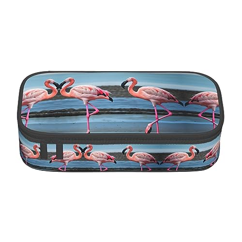ETASUIOL Federmäppchen mit Flamingos am Strand, großes Federmäppchen, Mehrzweck-Federmäppchen, Organizer, Oxford-Stoff, Schwarz , Einheitsgröße, Schlüsseletui von ETASUIOL