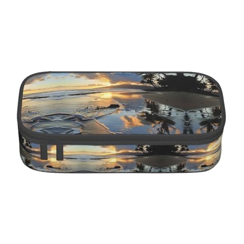 ETASUIOL Federmäppchen mit Hawaii-Strand-Aufdruck, großes Federmäppchen, Mehrzweck-Federmäppchen, Organizer, Oxford-Stoff, Schwarz , Einheitsgröße, Schlüsseletui von ETASUIOL