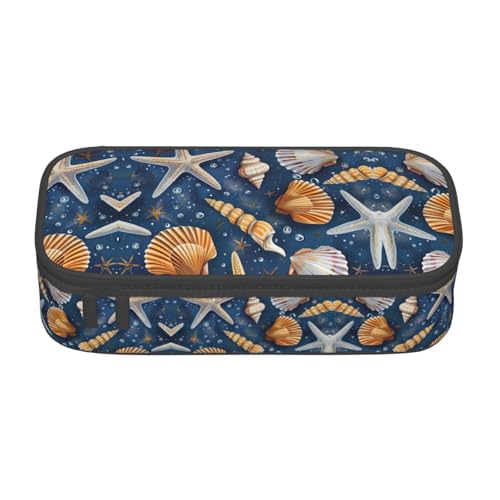 ETASUIOL Federmäppchen mit Seestern- und Muschelmuster, großes Federmäppchen, Mehrzweck-Federmäppchen, Organizer, Oxford-Stoff-Federmäppchen, Schwarz , Einheitsgröße, Schlüsseletui von ETASUIOL