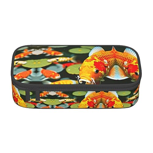 ETASUIOL Federmäppchen mit japanischem hübschem Koi-Fisch-Druck, großes Federmäppchen, Mehrzweck-Federmäppchen, Organizer, Oxford-Stoff, Schwarz , Einheitsgröße, Schlüsseletui von ETASUIOL