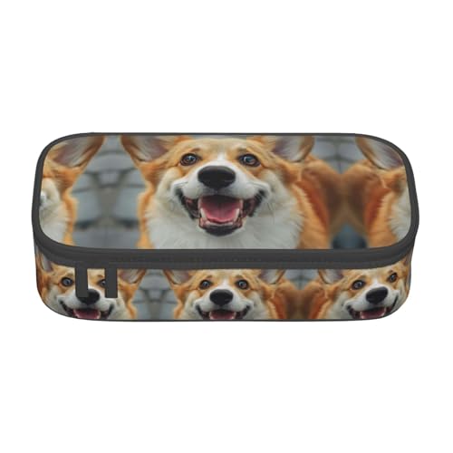 ETASUIOL Federmäppchen mit niedlichem Corgi-Druck, großes Federmäppchen, Mehrzweck-Federmäppchen, Organizer, Oxford-Stoff-Federmäppchen, Schwarz , Einheitsgröße, Schlüsseletui von ETASUIOL