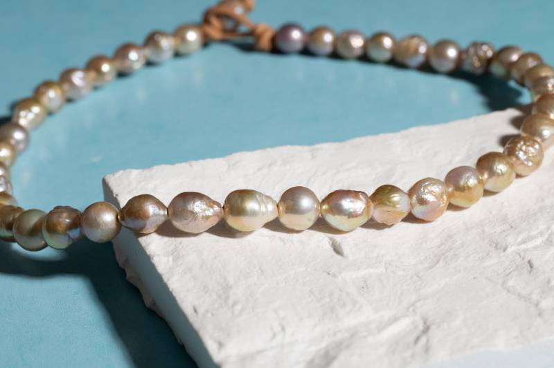 Natürliche Goldene Champagner Barock Perlenkette, Echte Perlen Leder Halsband Halskette Für Frauen Brautjungfern Muttertag Geschenk von ETCJewelryInc