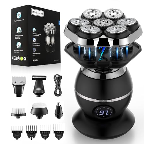 ETENTOUS Glatzen Rasierer Herren Elektrisch, 7D Magnetic Elektrorasierer Herren -Wiederaufladbar Kopfrasierer für Männer IPX7 Wasserdicht Bart Nasenhaar Trimmer Kit -Nass&Trocken-Kopfrasierer Glatze. von ETENTOUS