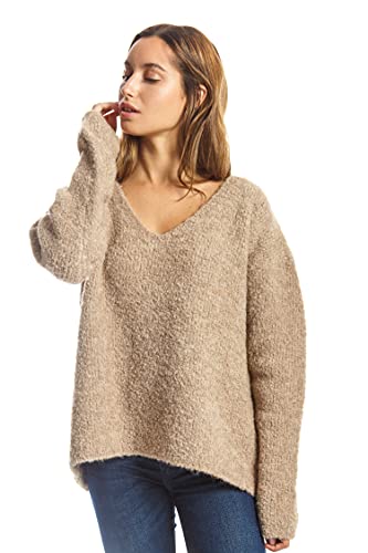 ETERKNITY - Bouclé-Strick Pullover mit V-Ausschnitt für Damen, Beige, L von ETERKNITY