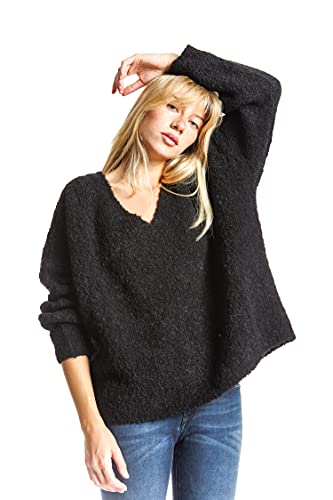 ETERKNITY - Cropped Bouclé-Strick Pullover mit V-Ausschnitt für Damen, Schwarz, L von ETERKNITY