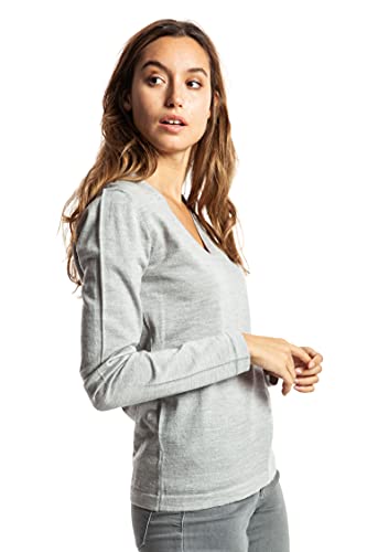 ETERKNITY - Damen Pullover mit V-Ausschnitt aus Extra Fine Merinowolle, Hellgrau, M von ETERKNITY