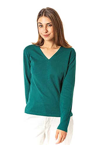 ETERKNITY - Damen Pullover mit V-Ausschnitt aus Recycelte Baumwolle, Smaragdgrün, L von ETERKNITY
