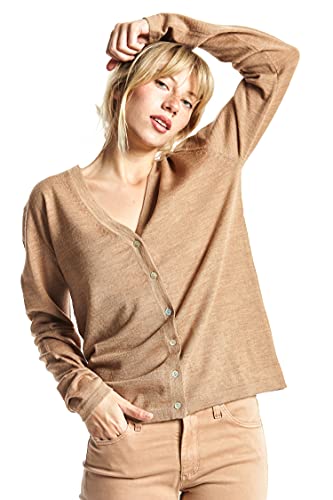 ETERKNITY - Damen Strickjacke aus Extra Fine Merinowolle, Camel, M von ETERKNITY