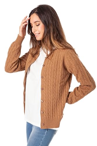 ETERKNITY Damen Strickjacke mit Rundhalsausschnitt und extra feiner Merinowolle, Camel, L von ETERKNITY