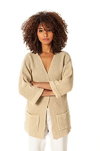 ETERKNITY - Oversized Strickjacke aus Recycelte Leinen für Frauen, Wollweiß, L von ETERKNITY