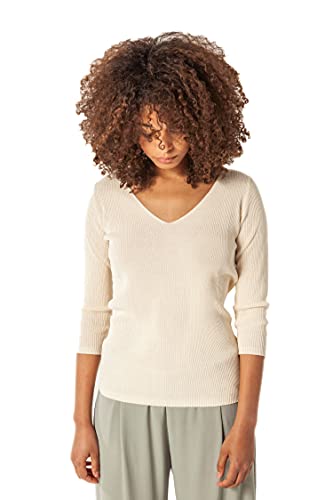 ETERKNITY - Strickpullover mit V-Ausschnitt aus Nachhaltige Viskose für Damen, Wollweiß, M von ETERKNITY