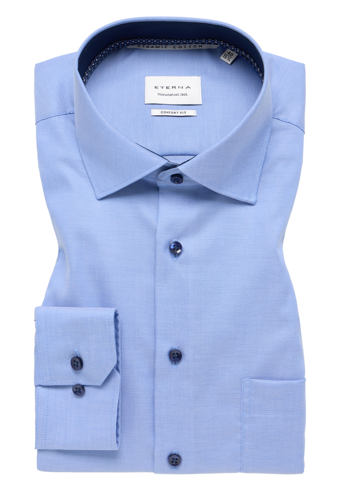 COMFORT FIT Hemd in blau unifarben von ETERNA Mode GmbH