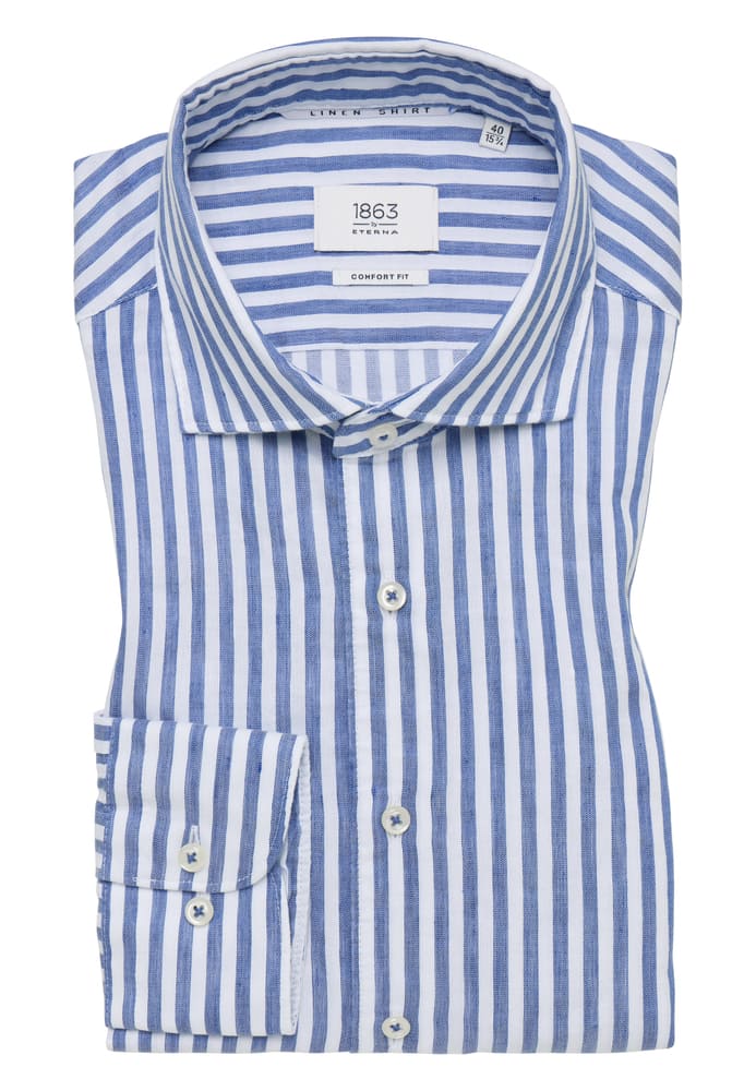 COMFORT FIT Linen Shirt in dunkelblau gestreift von ETERNA Mode GmbH