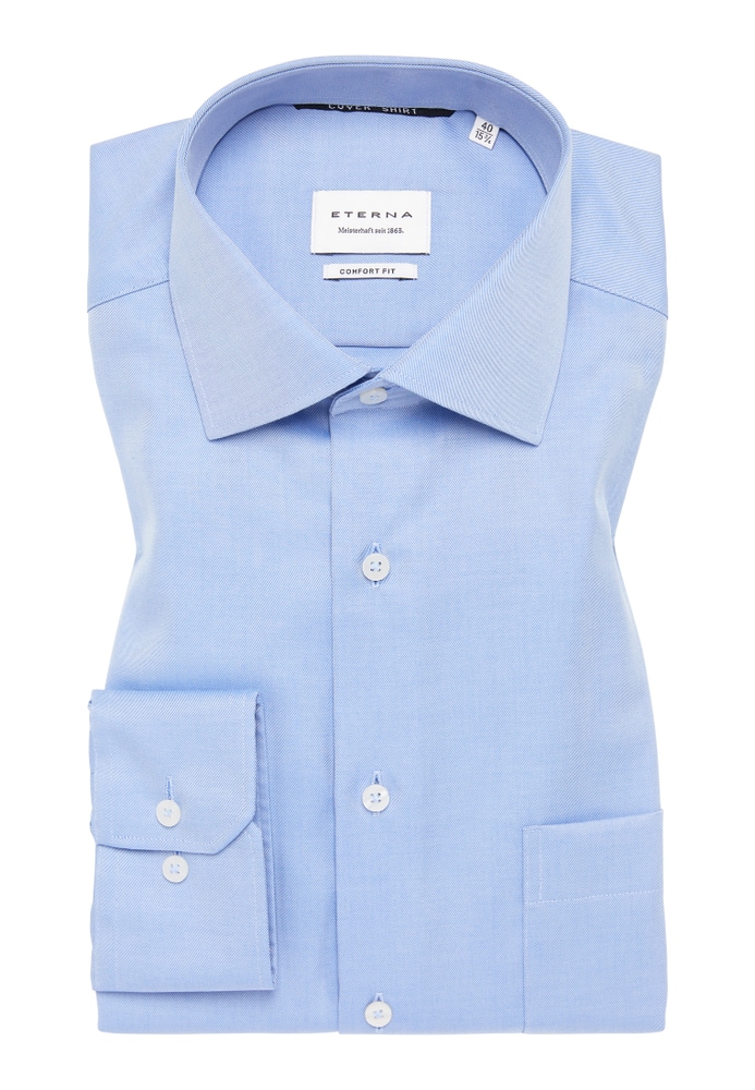 COMFORT FIT Cover Shirt in blau unifarben von ETERNA Mode GmbH