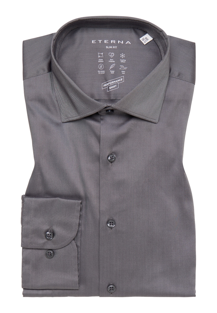 SLIM FIT Performance Shirt in grau unifarben von ETERNA Mode GmbH