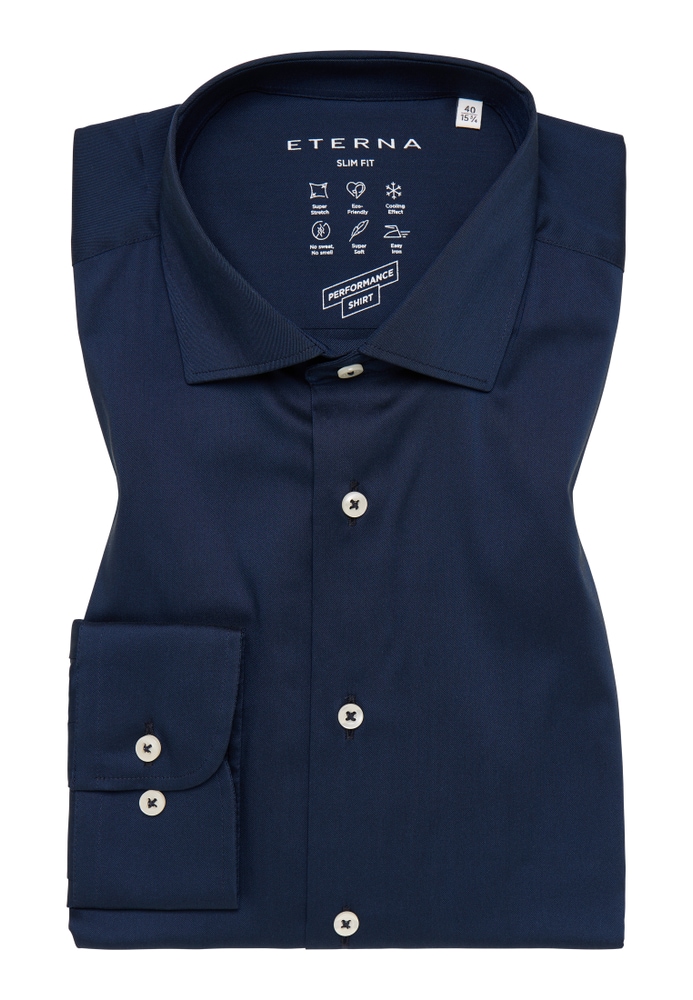 SLIM FIT Performance Shirt in navy unifarben von ETERNA Mode GmbH