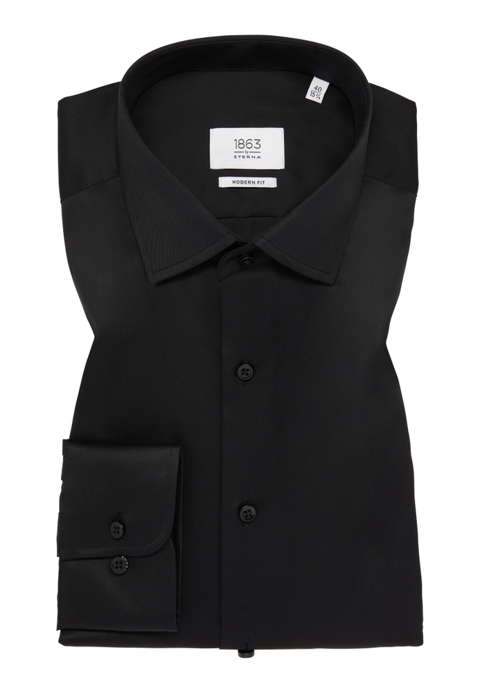 MODERN FIT Luxury Shirt in schwarz unifarben von ETERNA Mode GmbH
