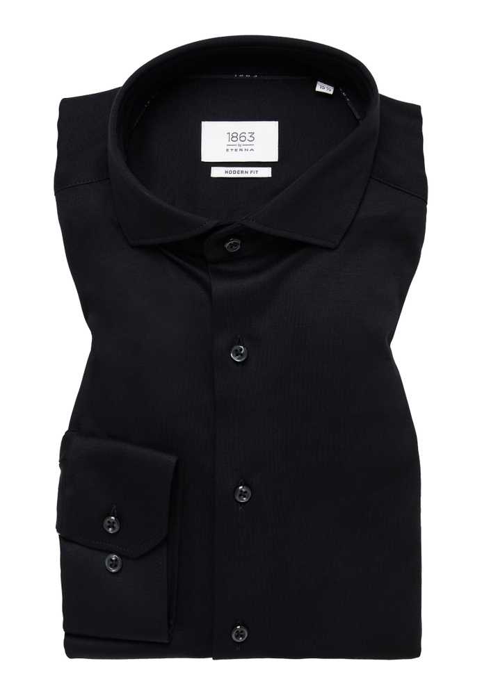MODERN FIT Jersey Shirt in schwarz unifarben von ETERNA Mode GmbH