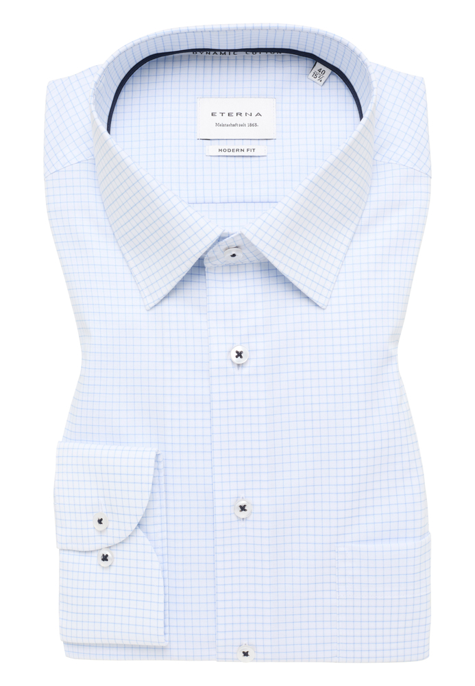 MODERN FIT Dynamic Cotton in hellblau kariert von ETERNA Mode GmbH