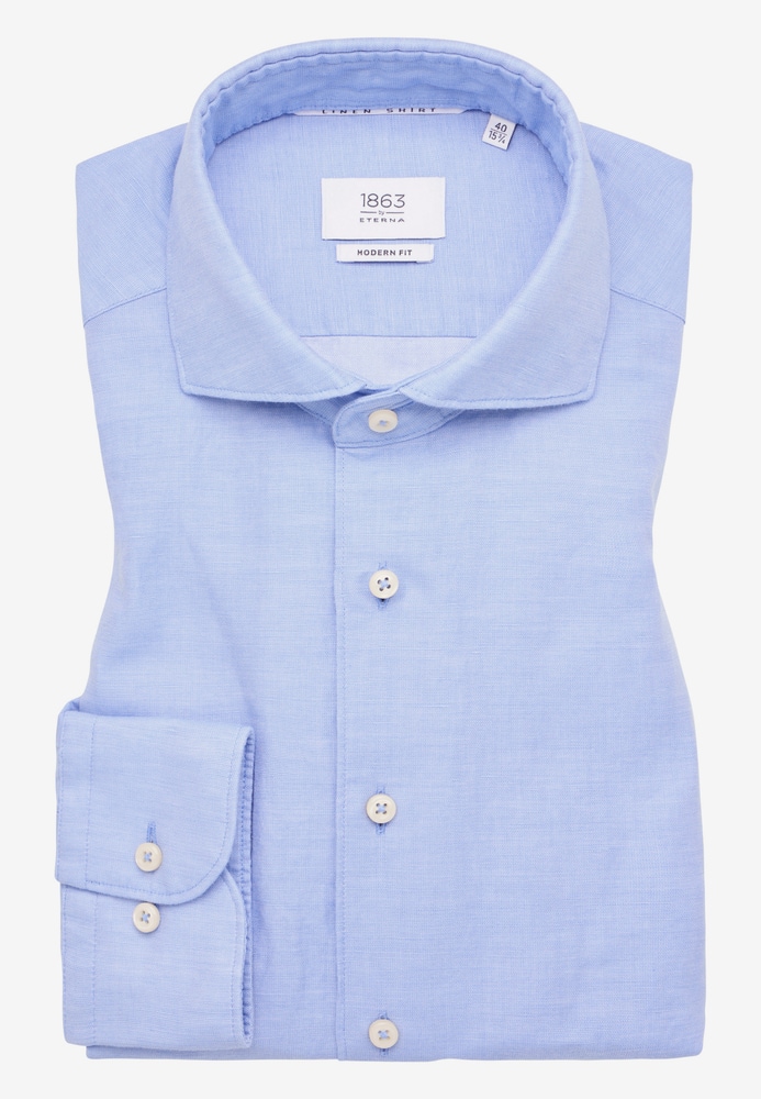 MODERN FIT Linen Shirt in azurblau unifarben von ETERNA Mode GmbH