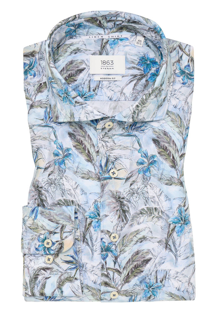 MODERN FIT Linen Shirt in blau bedruckt von ETERNA Mode GmbH
