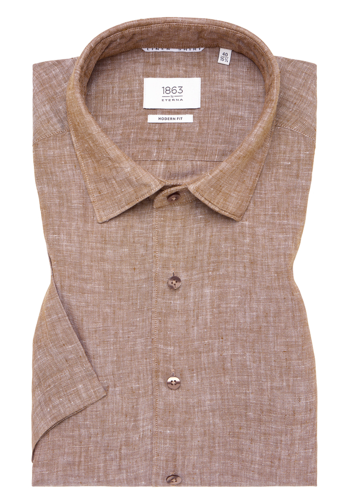 MODERN FIT Linen Shirt in caramell unifarben von ETERNA Mode GmbH