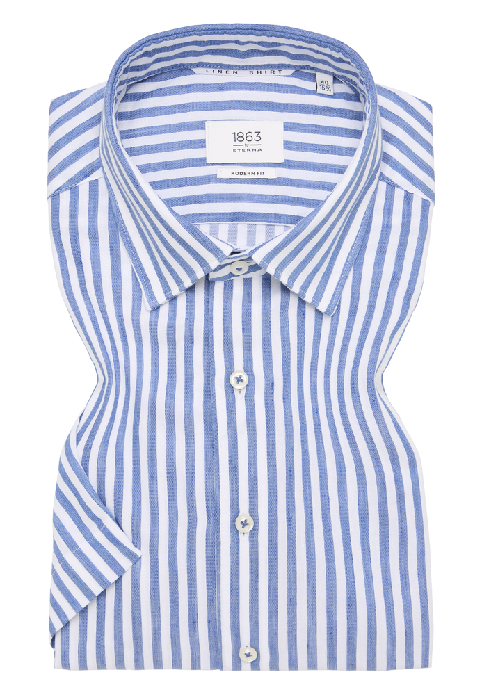 MODERN FIT Linen Shirt in dunkelblau gestreift von ETERNA Mode GmbH