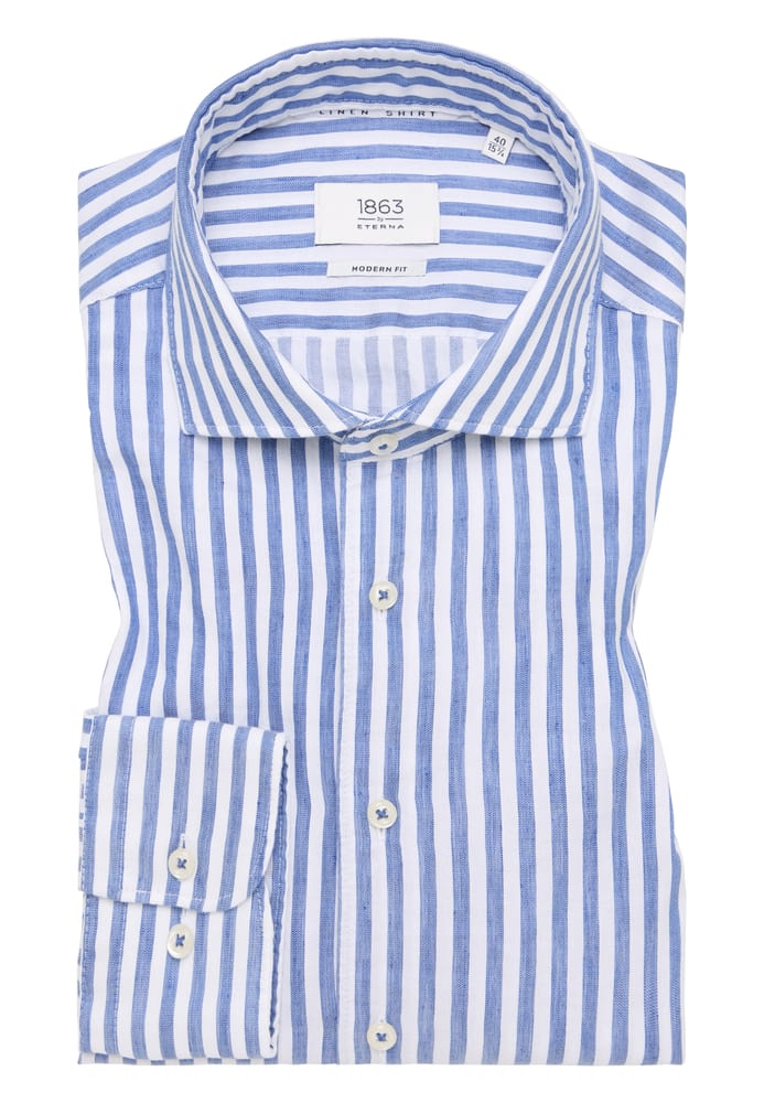 MODERN FIT Linen Shirt in dunkelblau gestreift von ETERNA Mode GmbH