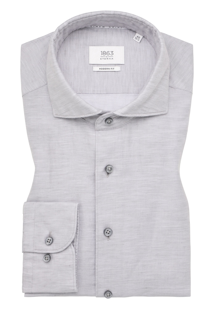 MODERN FIT Linen Shirt in grau unifarben von ETERNA Mode GmbH