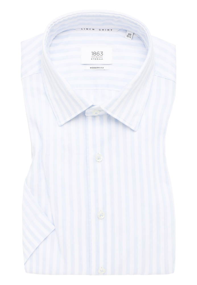 MODERN FIT Linen Shirt in hellblau gestreift von ETERNA Mode GmbH