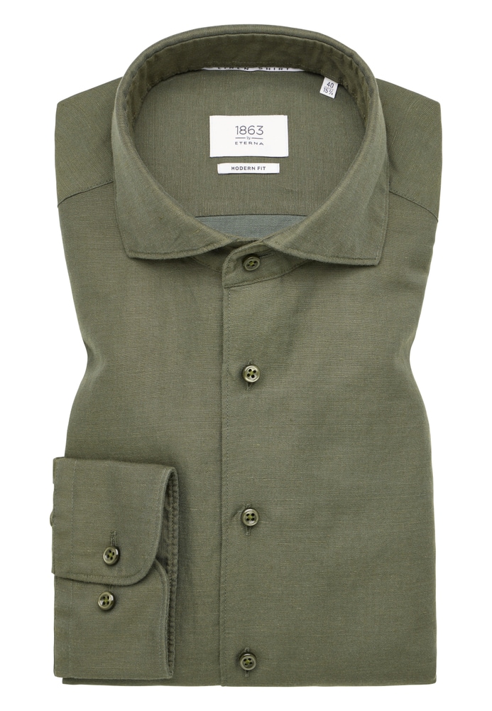 MODERN FIT Linen Shirt in khaki unifarben von ETERNA Mode GmbH