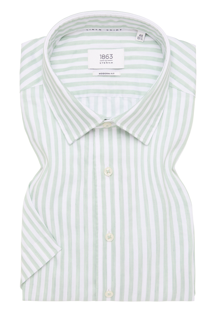 MODERN FIT Linen Shirt in pistazie gestreift von ETERNA Mode GmbH