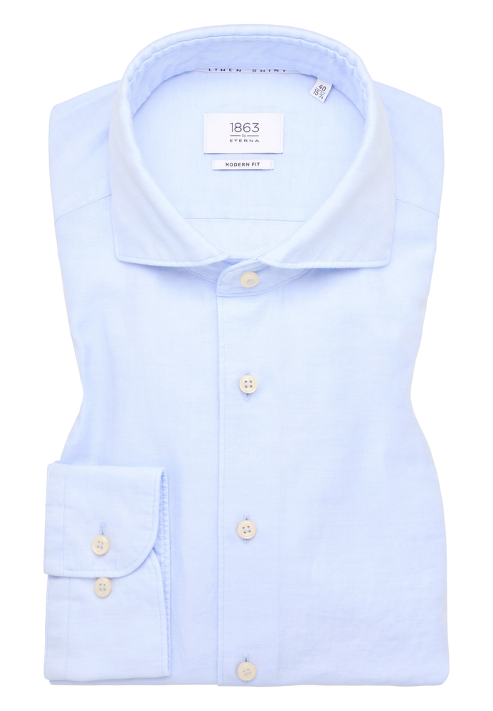 MODERN FIT Linen Shirt in pastellblau unifarben von ETERNA Mode GmbH