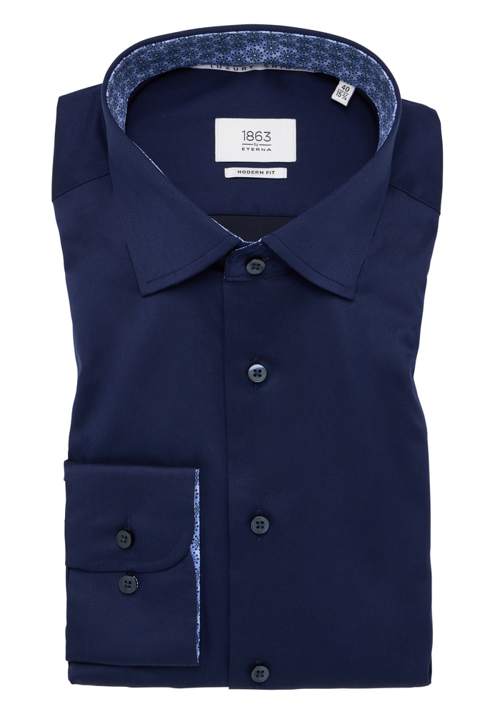 MODERN FIT Luxury Shirt in dunkelblau unifarben von ETERNA Mode GmbH