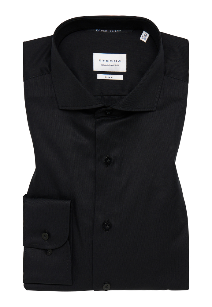 SLIM FIT Cover Shirt in schwarz unifarben von ETERNA Mode GmbH