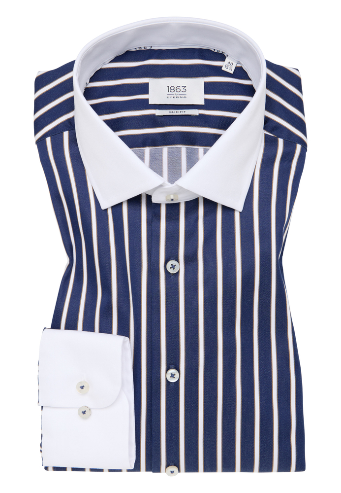 SLIM FIT Hemd in dunkelblau gestreift von ETERNA Mode GmbH