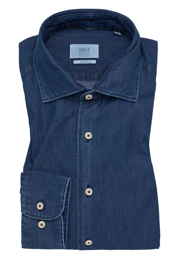SLIM FIT Hemd in dunkelblau unifarben von ETERNA Mode GmbH