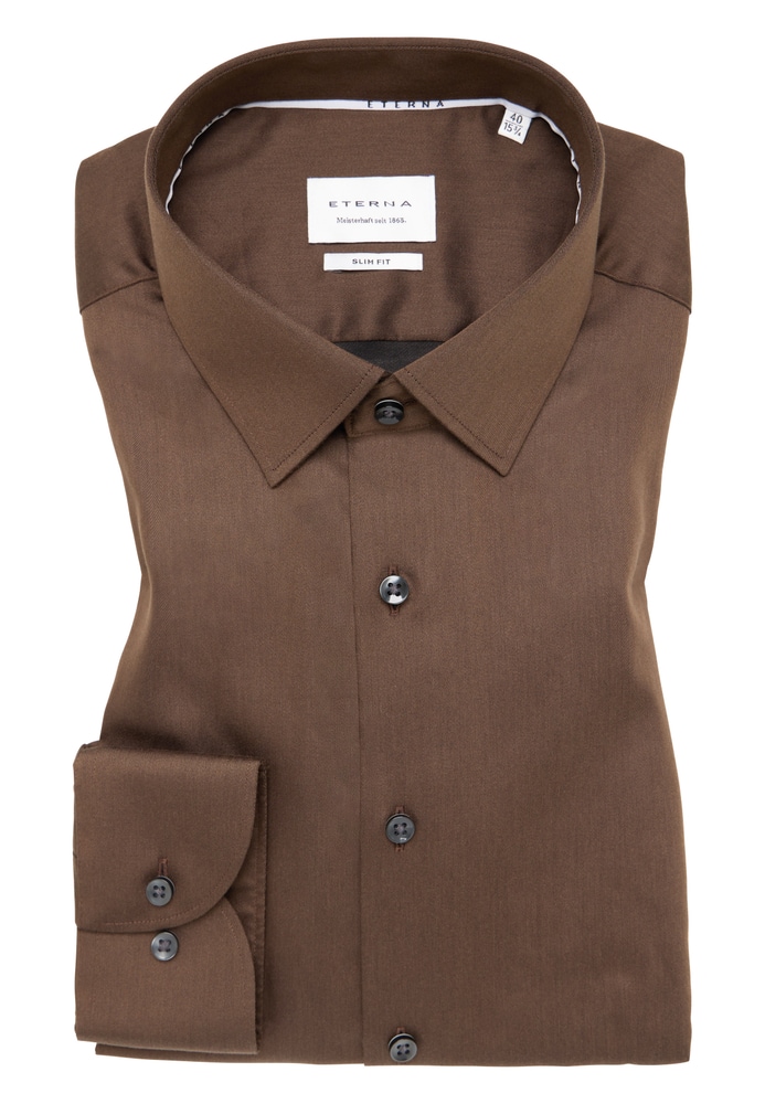 SLIM FIT Hemd in dunkelbraun unifarben von ETERNA Mode GmbH