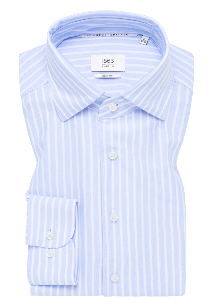 SLIM FIT Japanese Knitted in himmelblau gestreift von ETERNA Mode GmbH